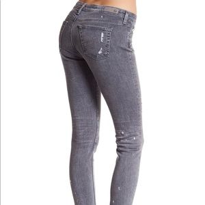 AG Super Skinny Distressed Grey Stretch Denim